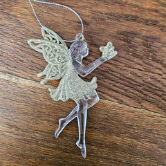 Hanging Sparkling Angel Fairy Christmas Ornament - Gold