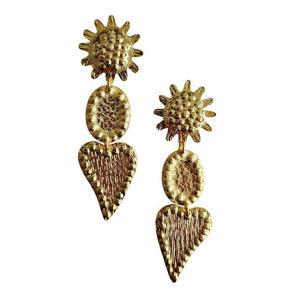 Golden Sun & Heart Drop Earrings By Zoda