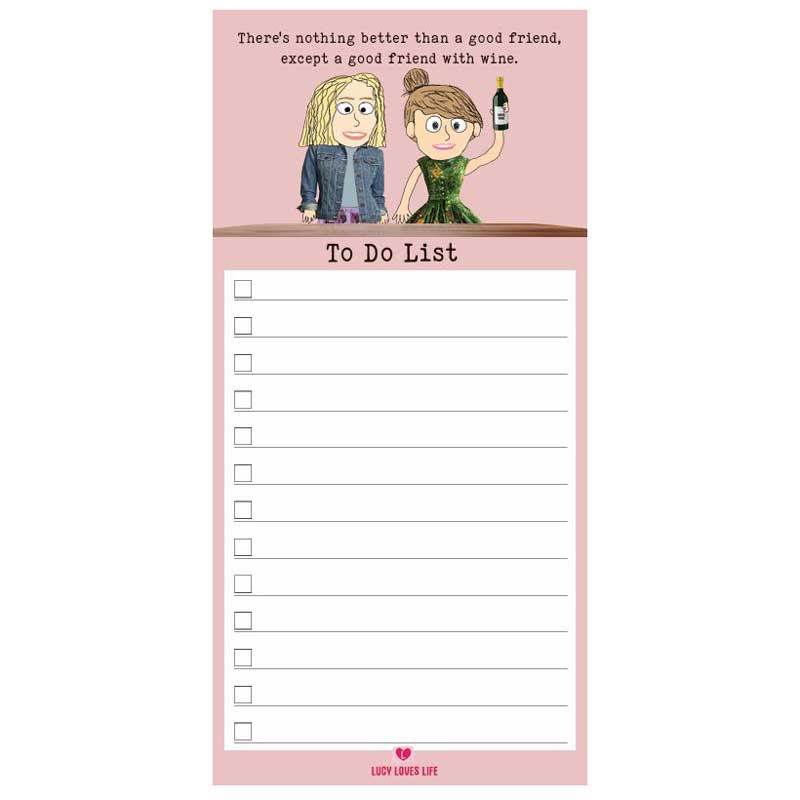 Lucy Loves Life Magnetic Notepad Jotter - Good Friends Bring Wine