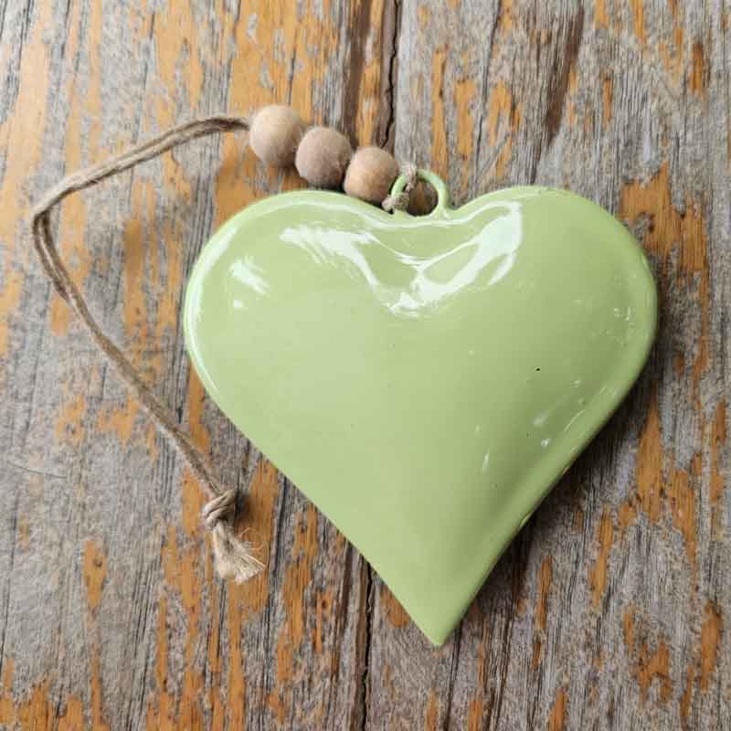 Hanging Metal Beaded Heart - Green