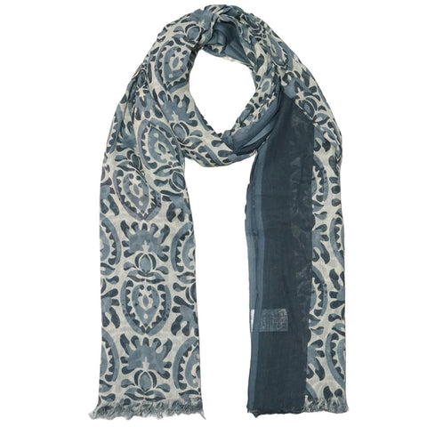 Ink Blue Patterned Cotton Scarf