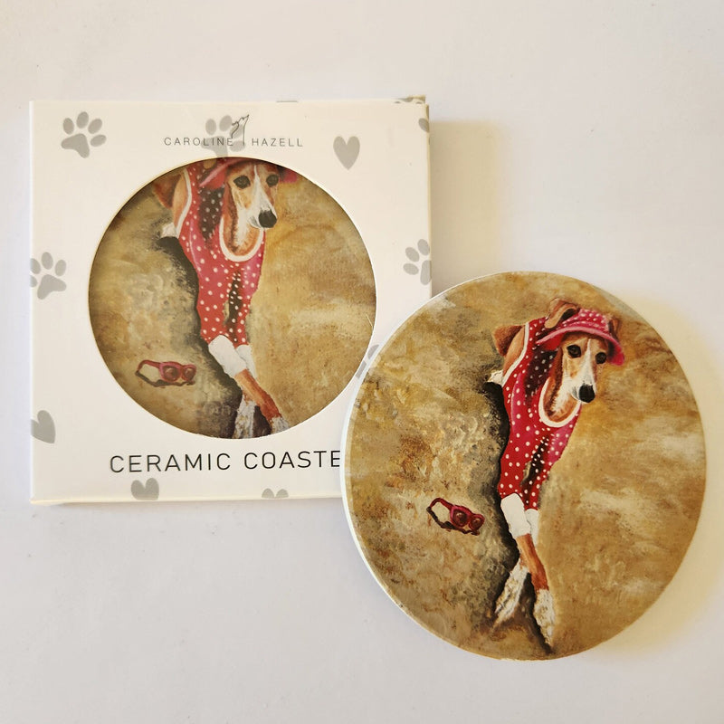 Beach Dogs Ceramic Coaster - Greyhound