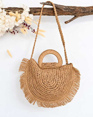 Kaia Half Moon Raffia Shoulder Bag – Natural