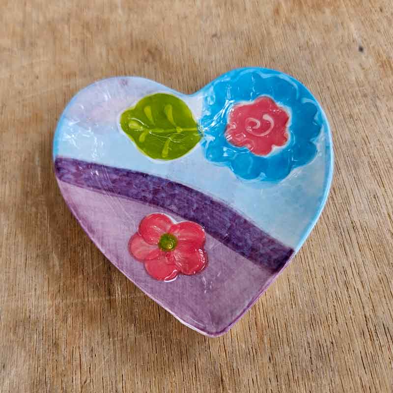 Handpainted Heart Trinket Dish - Blue & Purple