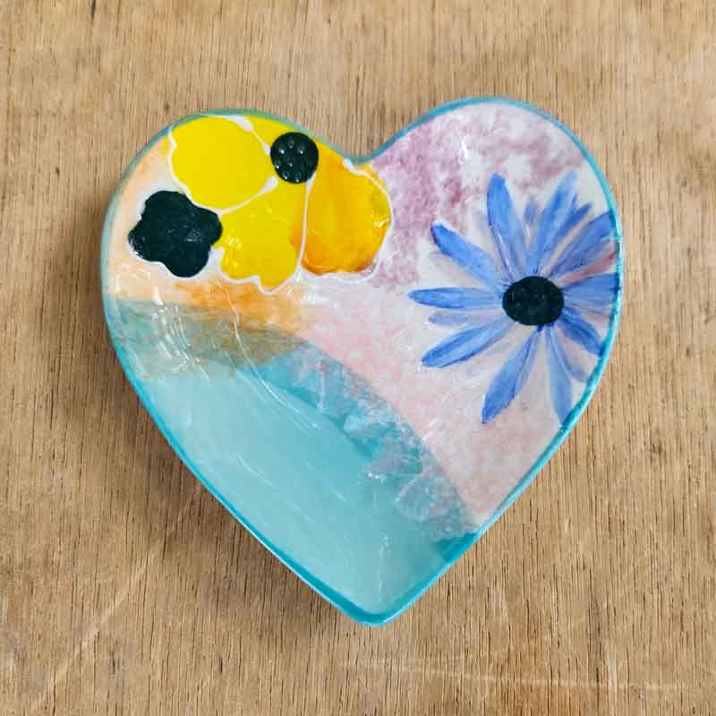 Handpainted Heart Trinket Dish - Teal