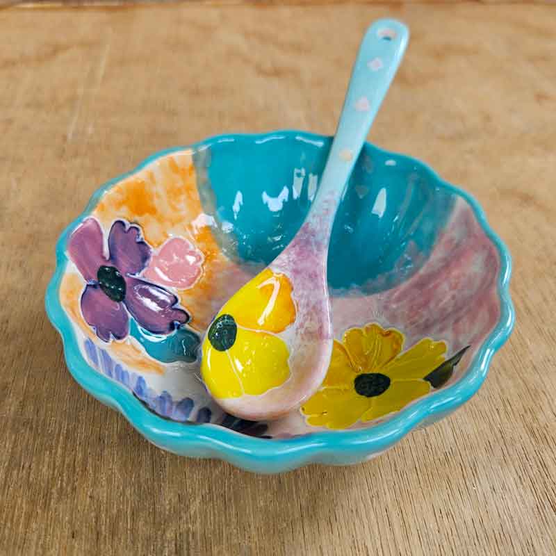 Handpainted Bowl - Teal & Pink