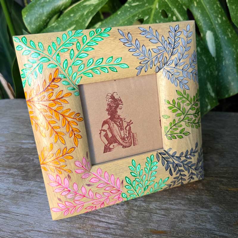 Handpainted Wooden Floral Photo Square Frame - Pastels