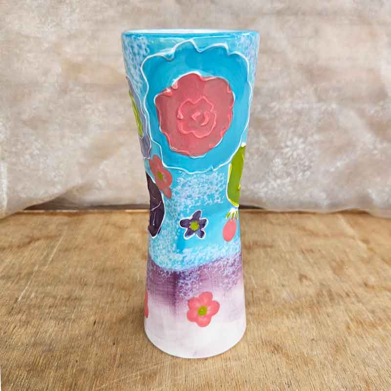 Handpainted Floral Vase - Blue & Purple