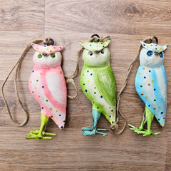 Handmade Metal Owl Hanging Ornament - Pink