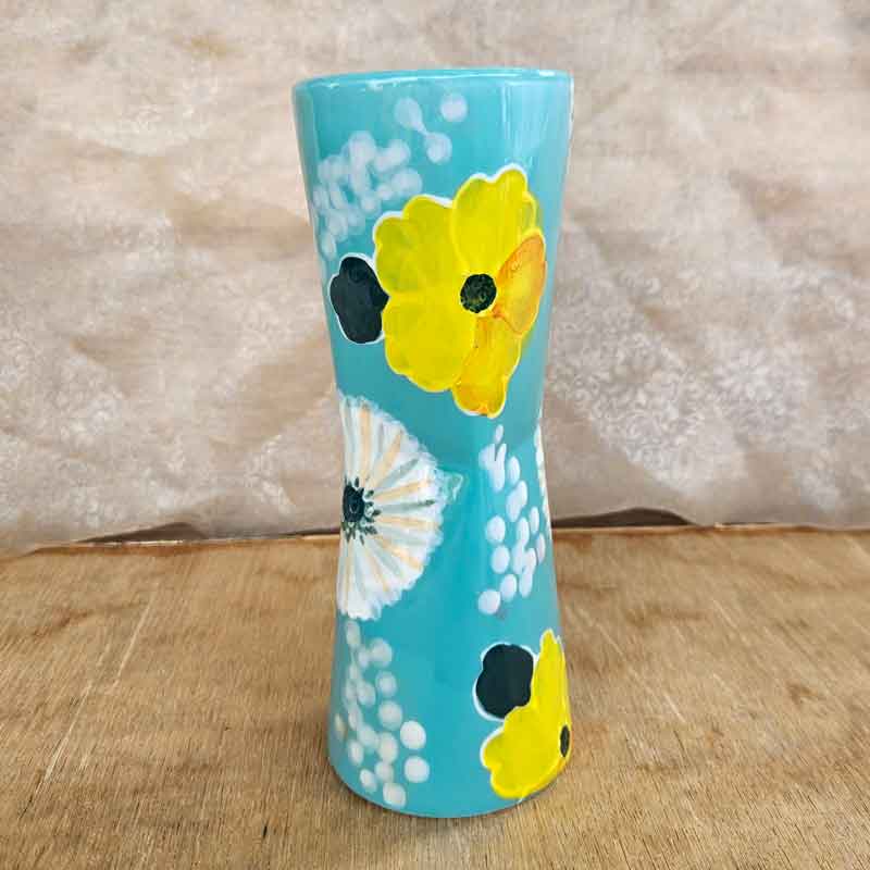 Handpainted Floral Vase - Teal