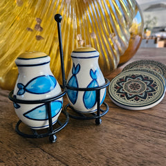 Handpainted Salt & Pepper Set With Stand