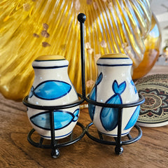 Handpainted Salt & Pepper Set With Stand