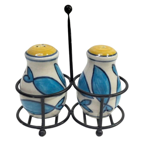 Handpainted Salt & Pepper Set With Stand