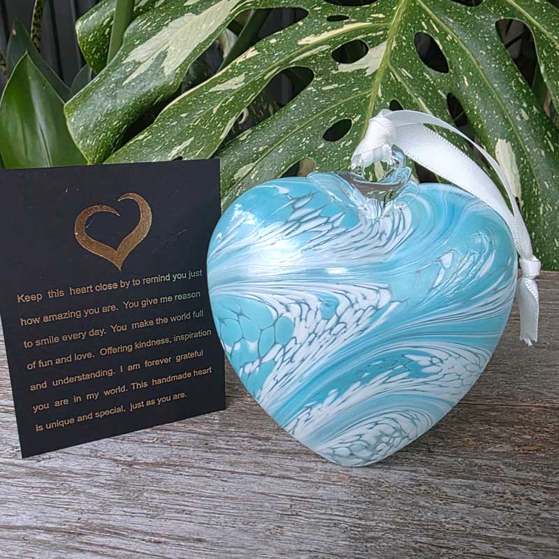 Glass Hanging Heart - Pearl Blue