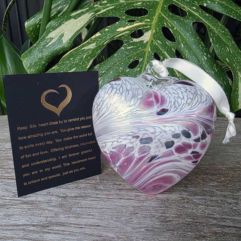 Glass Hanging Heart - Pearl Pink