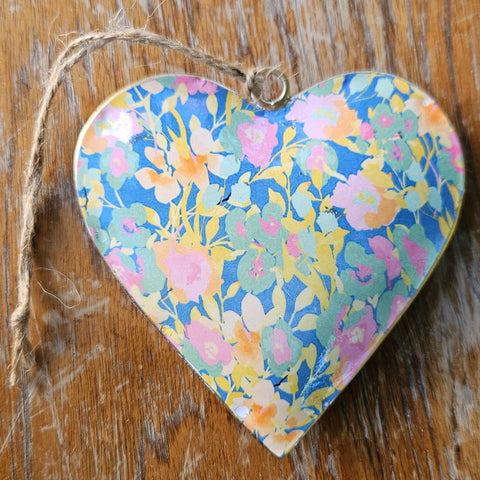 Pastel Floral Metal Heart Ornament - Multicolour
