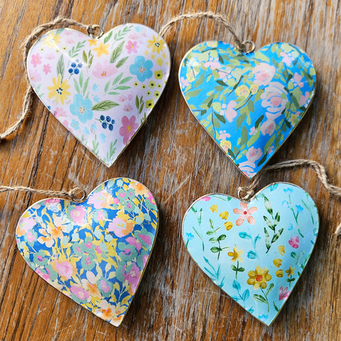 Pastel Floral Metal Heart Ornament - Multicolour
