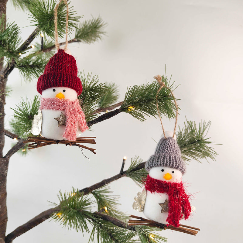 Bird on Branch Hanging Christmas Decoration - Red Hat