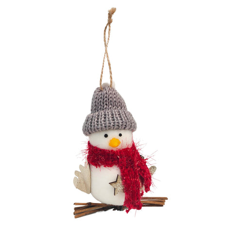 Bird on Branch Hanging Christmas Decoration - Grey Hat