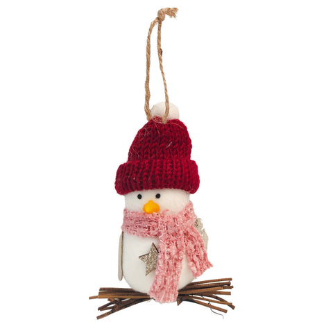 Bird on Branch Hanging Christmas Decoration - Red Hat