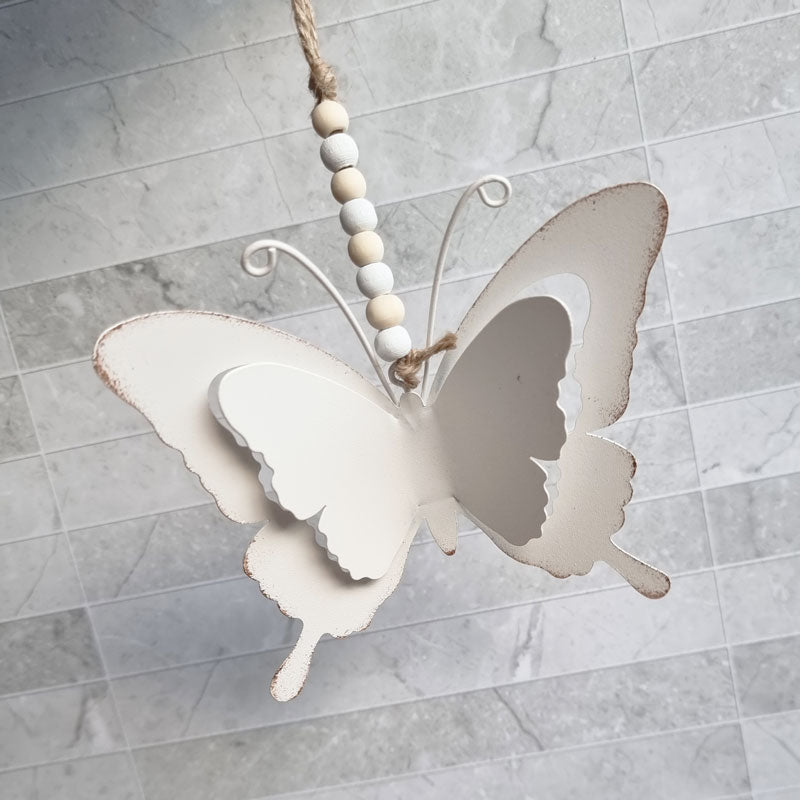 Hanging White Metal Butterfly