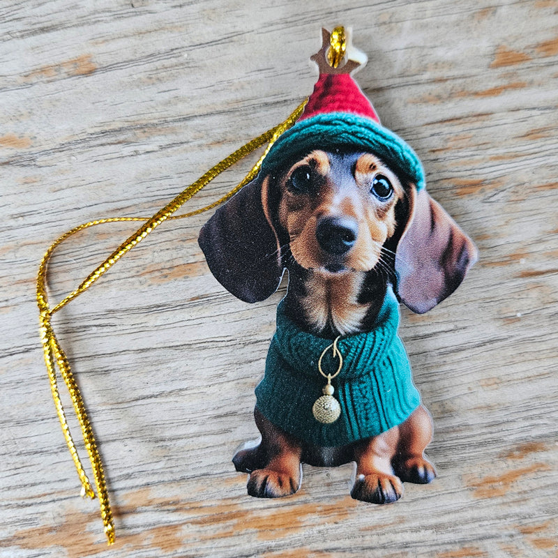 Dachshund Christmas Dog Hanging Ornament  - Green