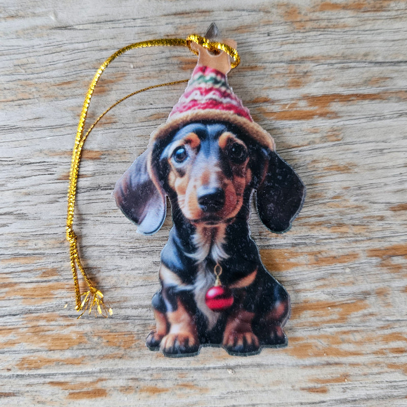 Dachshund Christmas Dog Hanging Ornament  - Red