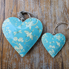 Dragonfly Metal Heart Ornament - Blue