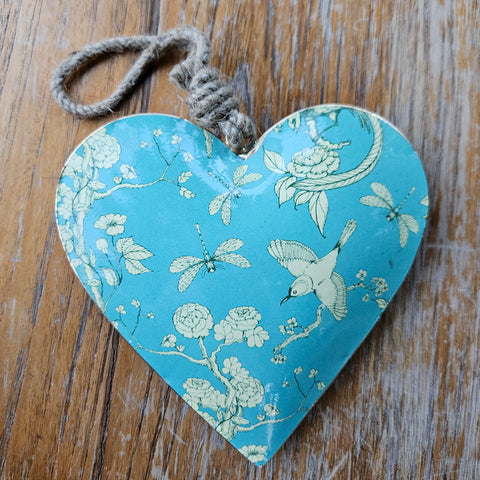 Dragonfly Metal Heart Ornament - Blue Extra Large