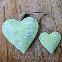 Dragonfly Metal Heart Ornament - Green
