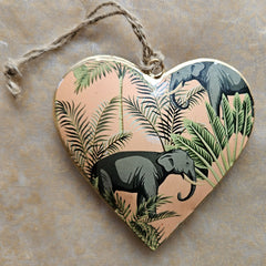 Elephant Design Hanging Metal Heart Ornament - Peach