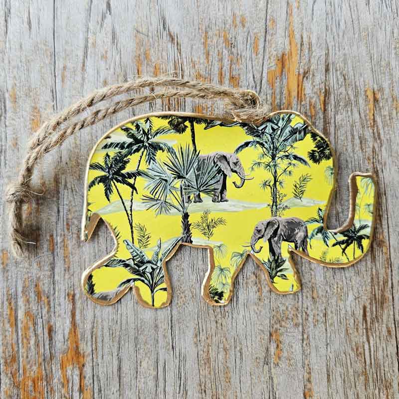 Hanging Metal Elephant Ornament - Yellow