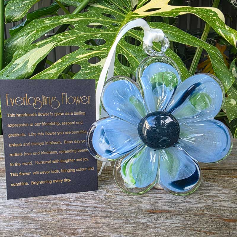 Hanging Glass Everlasting Flower - Blue