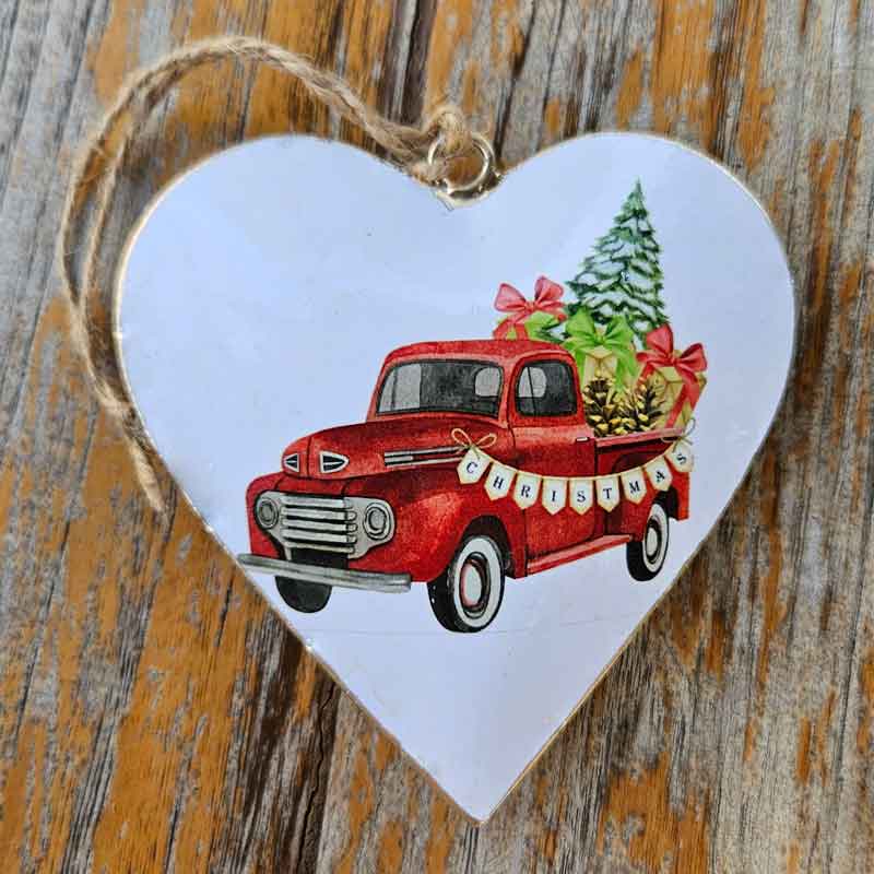 Christmas Metal Heart Ornament - Festive Ute