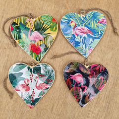 Flamingo Metal Heart Ornament - Blue