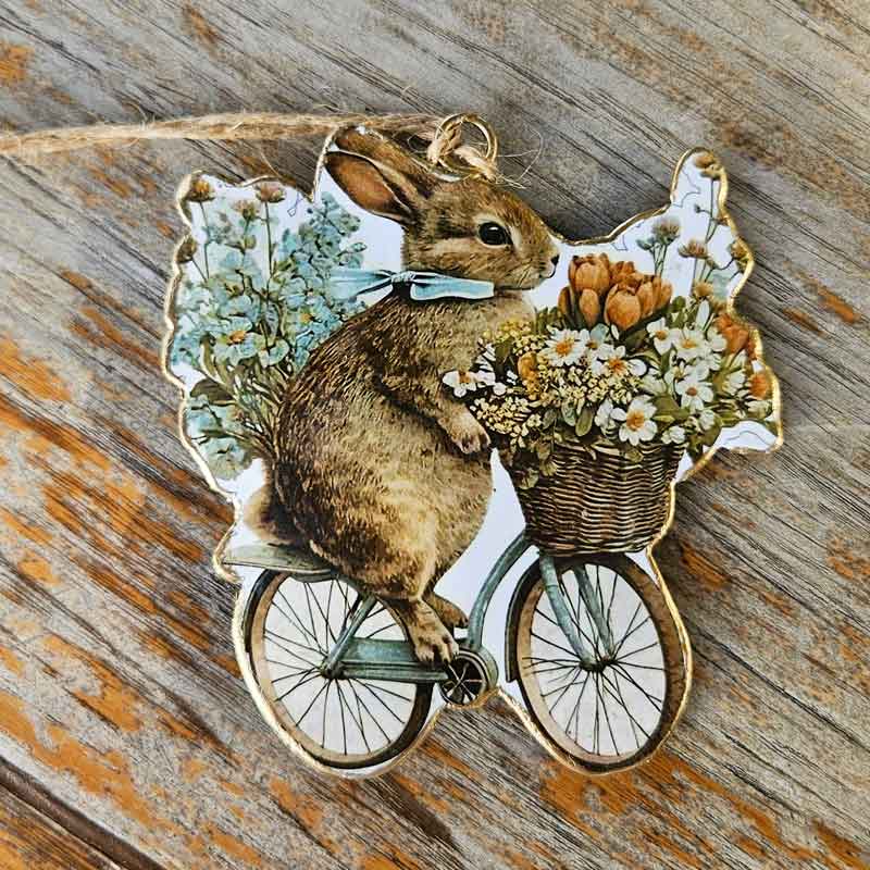 Vintage Metal Hanging Rabbit on Bicycle