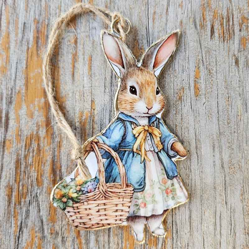 Vintage Metal Hanging Rabbit - Basket