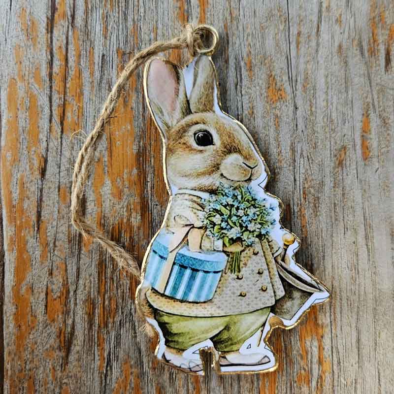 Vintage Metal Hanging Rabbit - Flowers