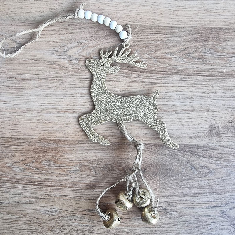Hanging Reindeer With Bells Christmas Ornament - Gold