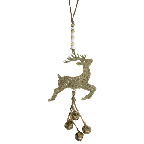 Hanging Reindeer With Bells Christmas Ornament - Gold