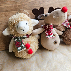 Hanging Fleecy Reindeer Christmas Ornament