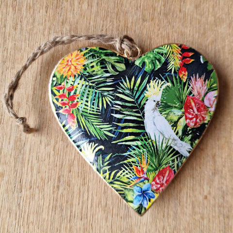 Cockatoo Floral Metal Heart Ornament