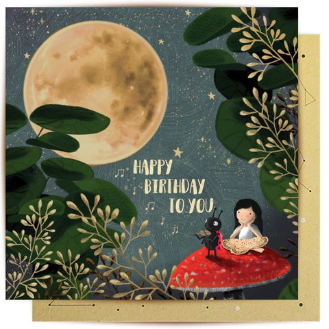 Happy Birthday Ladybird Moon Greeting Card