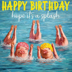 Happy Birthday Pig Splash Greeting Card