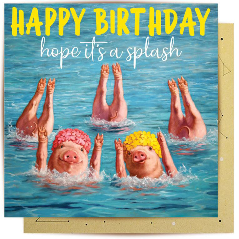 Happy Birthday Pig Splash Greeting Card