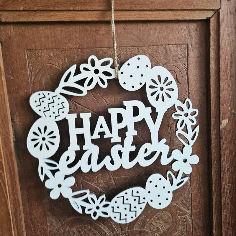 Happy Easter Hanging Wreath - White