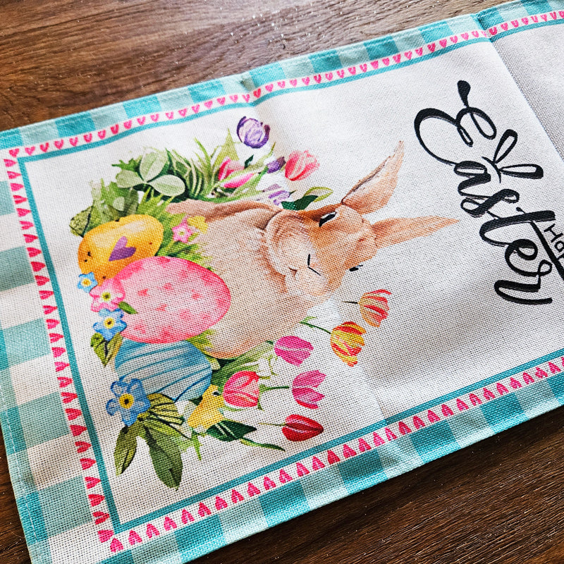 Easter Table Runner - Blue Check Bunny Design