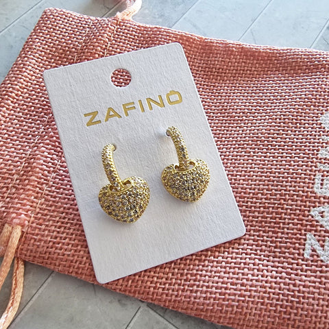 Heart Crystal Gold Stud Earrings By Zafino