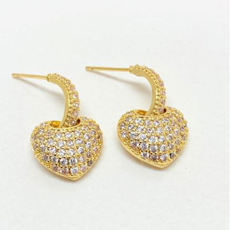 Heart Crystal Gold Stud Earrings By Zafino