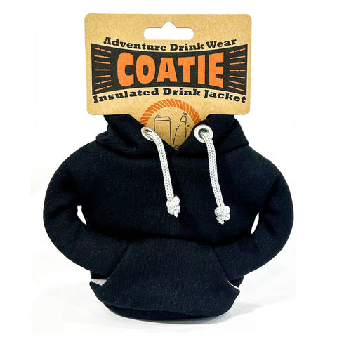 Coatie Hoodie Drink Stubby Holder Fun Gift - Black